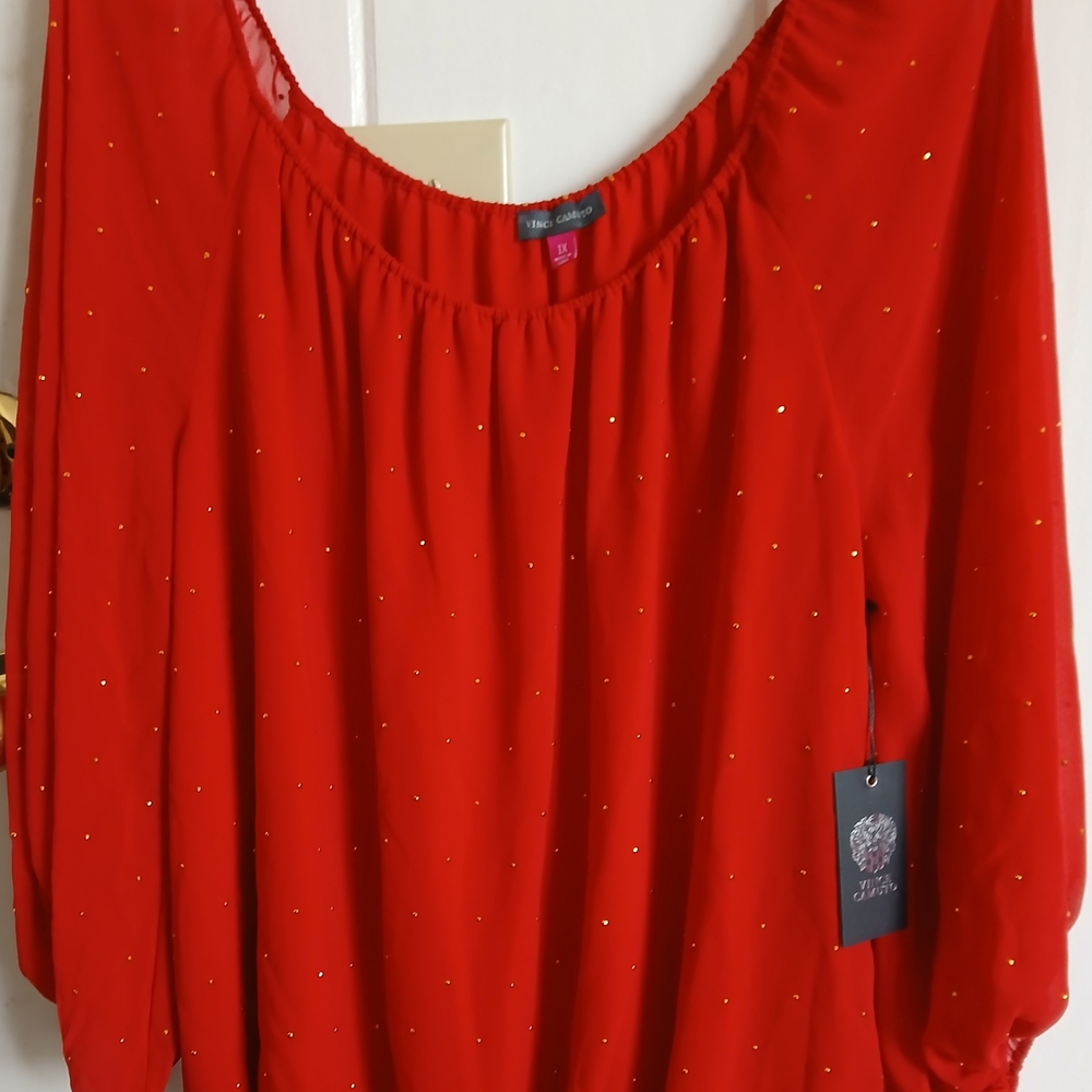 Vince Camuto Red Blouse with Gold Accents